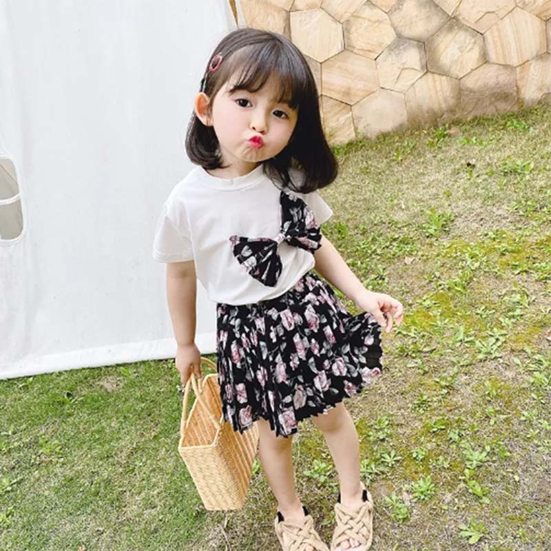 Girls' Suits Western-style Cotton Children's Summer Fashion Floral Skirt Baby Summer Short-sleeved Two-piece Suit