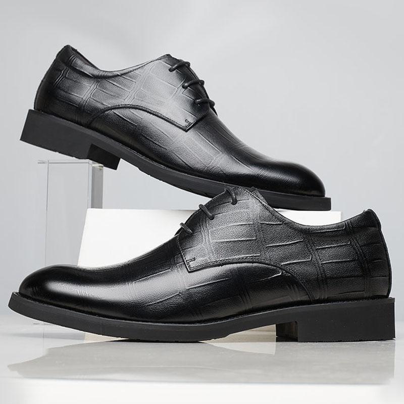 Men's Shoes Alligator British Pointed Men's Shoes Personality Heightening Shoes Printed Black Business Dress Shoes for Men