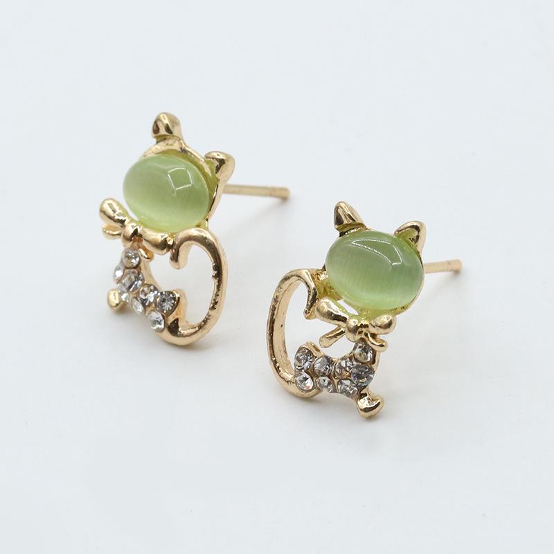 Opal Studs, Sparkling Cat Earrings, Cute Animal Ear Ornaments, Earrings