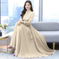 Chiffon Long Sleeve Dress for Women Spring Autumn Large Size Pure Color Fairy Temperament Over The Knee Beach Large Swing Dress Women