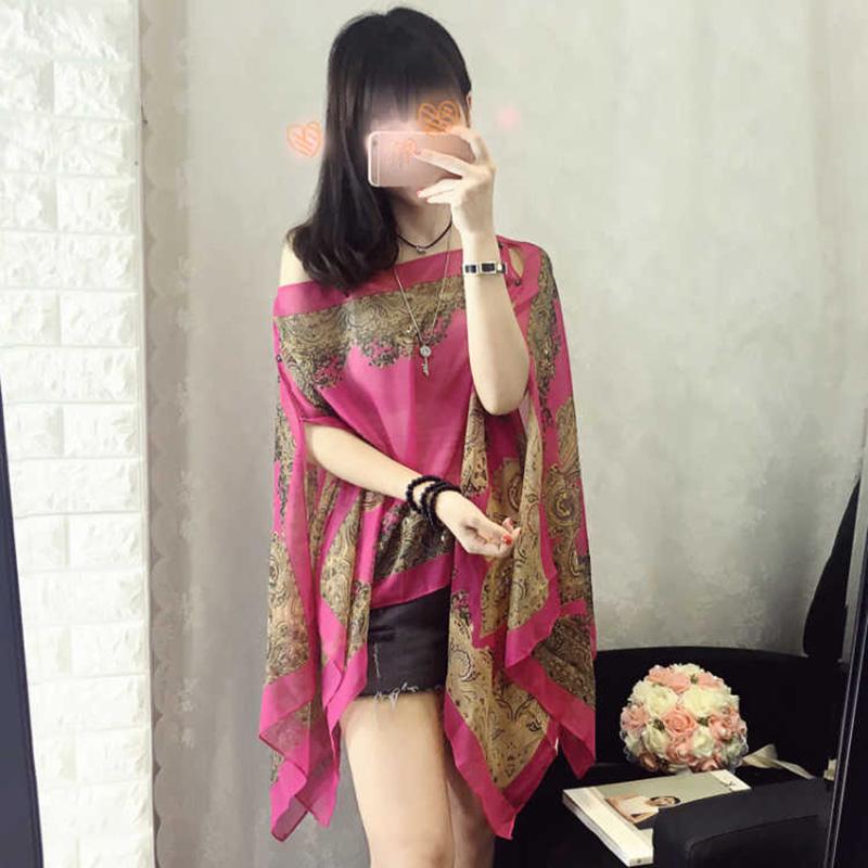 Chiffon Silk Scarf Female Summer Driving Sunscreen Shawl Jacket Scarf Dual-use Seaside Vacation Beach Towel Wild Shawl Cloak Wrap