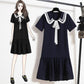Sailor Collar Navy Dress Sweet Bow-knot Girl Retro Style Student Girls Knee-length Solid Color Dress