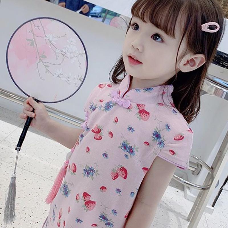 Children's Clothing Girls Spring and Summer Children's Self-cultivation Cheongsam Dress Princess Dress Chinese Style Retro Dress