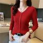 Spring and Autumn Fake Cardigan Thin Sweater Women's Knitwear Slim All-match V-neck Bottom Shirt Long Sleeve Top
