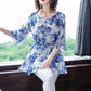 Women's Summer Half Sleeve Chiffon Shirt Printed Loose Large Size Top Mid Length