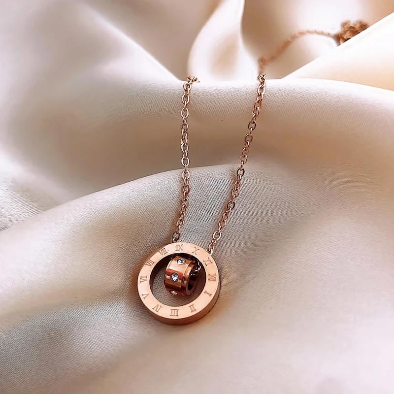Roman Numerals Necklace Titanium Steel Clavicle Chain Ring Pendant Necklace Chokers for Girls Ersonalized Ornaments Jewelry