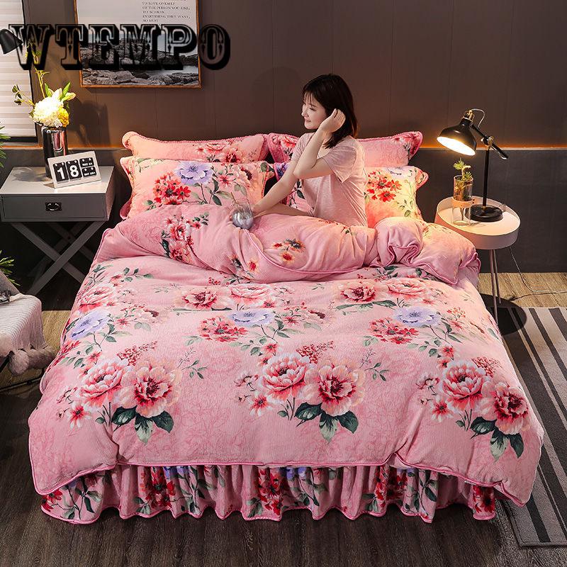Winter Fleece Bedding Set Duvet Cover Flannel Flat Sheet 4pcs Bed Linen Home Bedclothes Caroset