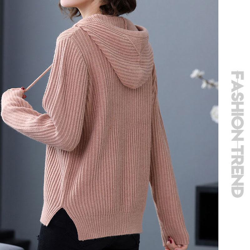 Spring  Autumn Hooded Sweater Women's Top Long Sleeve Knitted Sweater Coat All-match Hoodie Bottoming Shirt
