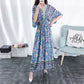 Ethnic Style Women's Print Mid-length Five-point Sleeve V-neck Loose Skirt Mom's Beach Holiday Skirt