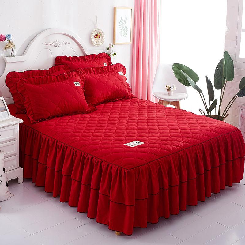 3pcs/set Korean Princess Style Thick Bed Skirt Bedroom Home One-piece Bed Sheet