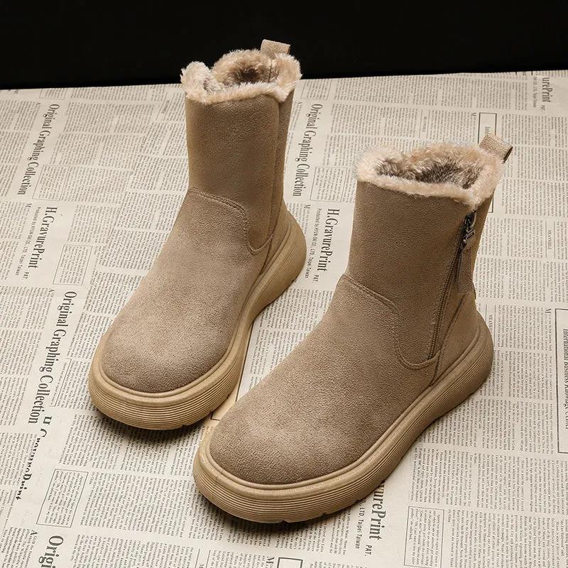 Autumn and Winter Martin Boots Women's Wild Plus Velvet Thick-soled Ankle Boots Warm Snow Boots