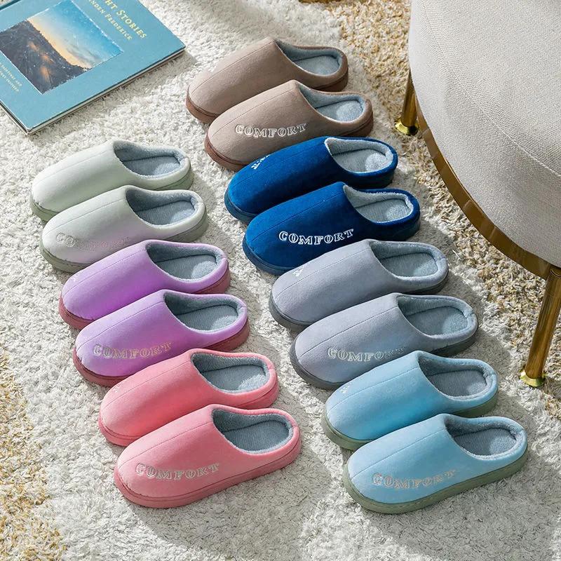 Pink Winter Slippers Women Thick Warm Cotton Shoes Home Mens Plus Size Winter Slipper