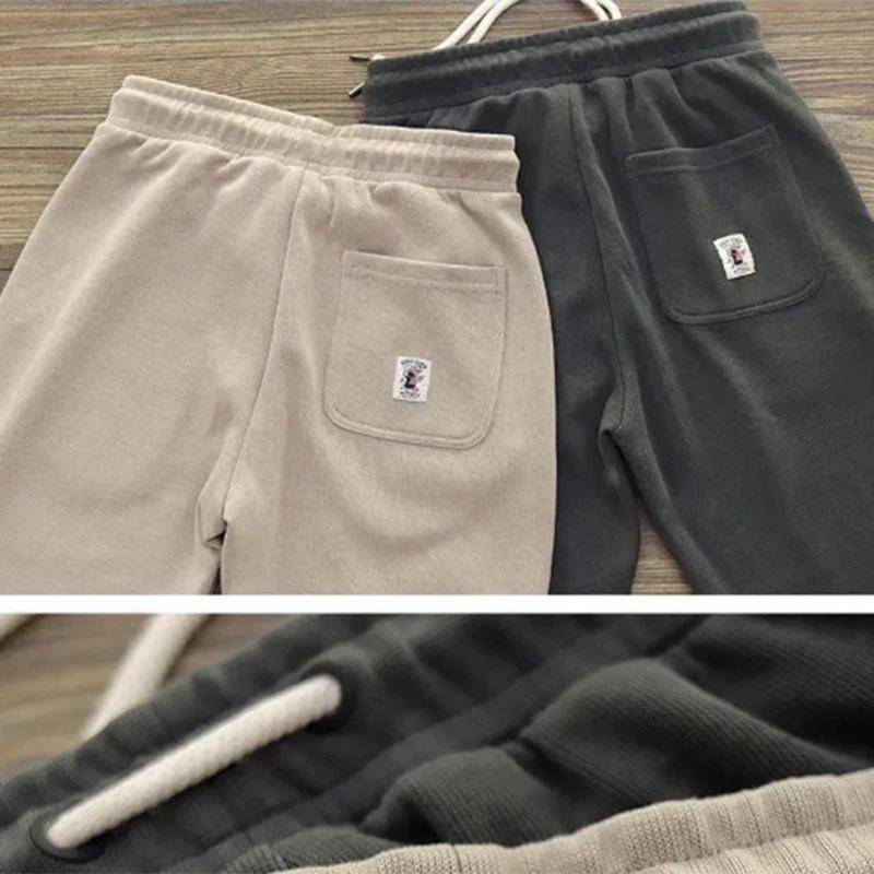 Solid Color Sweatpants Men's Knitted Trousers Cotton Casual Pants Drawstring Sports Pants Men's Loose Trousers