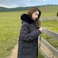 Down Cotton Jacket Women's Thickened Warm Large Wool Collar Large Pocket Long Loose Cotton Jacket