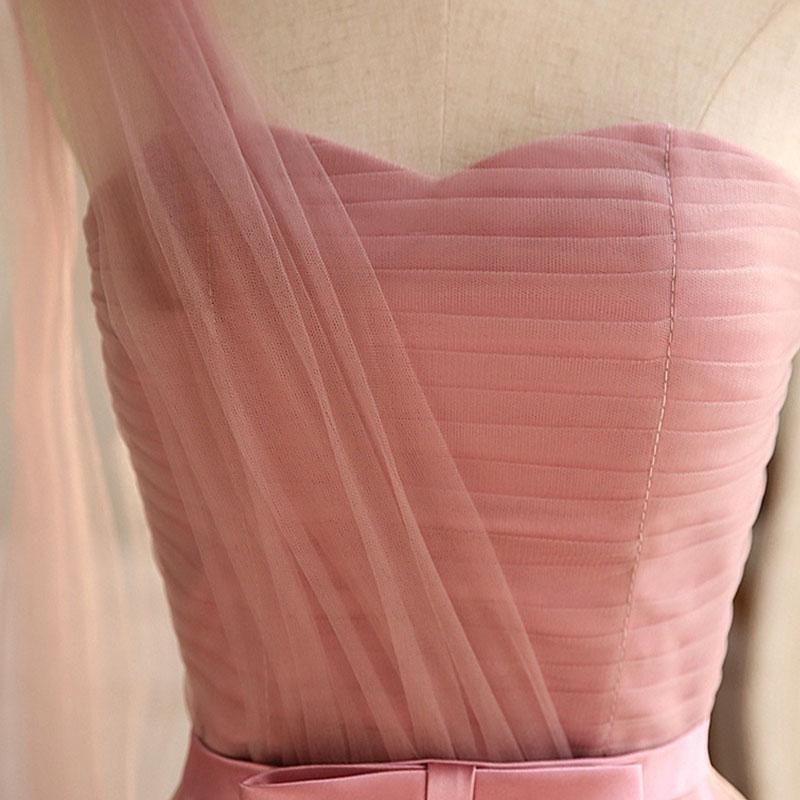 Fashion Solid Tulle One Shoulder Bandage Short Formal Wedding Evening Party Prom Bridesmaid Dress