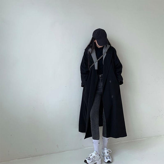 Thickened Fake Two-piece Woolen Coat 2021 Autumn and Winter Women's Korean Mid-length Loose Plus Cotton Woolen Coat