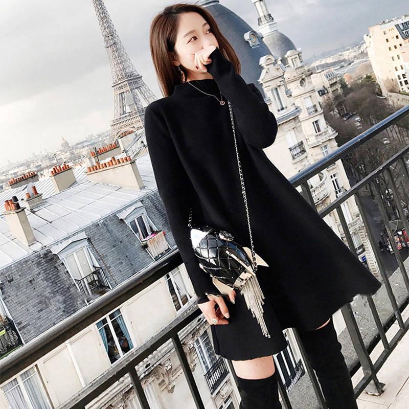 Hepburn little black dress autumn and winter loose thin doll skirt long sleeves long sweater skirt