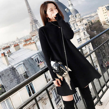 Hepburn little black dress autumn and winter loose thin doll skirt long sleeves long sweater skirt