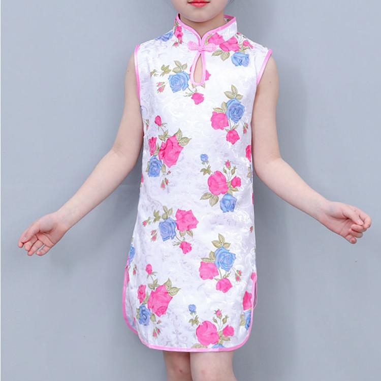 Children Dress Children's Tang Suit Girls Summer Thin Dress Cheongsam Printed Floral Cheongsam Chinese Style Sleeveless Dress