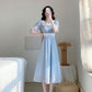Women Summer Vintage High Waist Super Fairy Holiday Dress Short Sleeve Elegant Slim Lace Pleated Party Dress