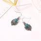 Ear Jewelry Bohemian Style Sub-turquoise Pendant Court Retro Hollow Carved Ear Hook Earrings