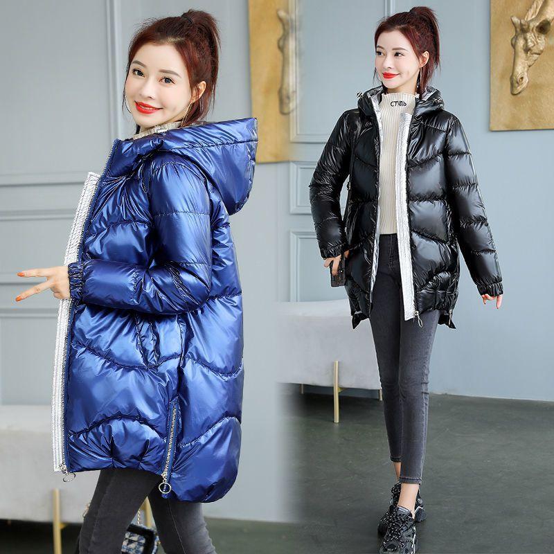 Winter Jacket Parkas Women Mid-length Coat Glossy Down Cotton Jackets Hooded Parka Warm Female Cotton Padded Jacket Casual Loose Outwear