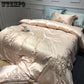 Luxury Satin Egyptian Cotton Bedding Set Solid Color Striped Duvet Cover Flat Sheet King