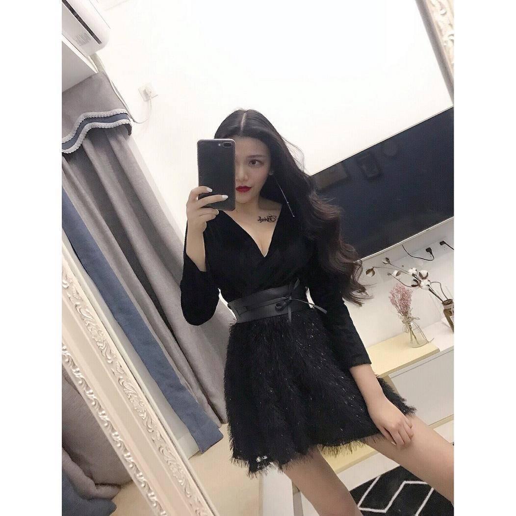 Women Tshirt mini Dress  V-neck Dresses Long Sleeve Casual Sexy Dress