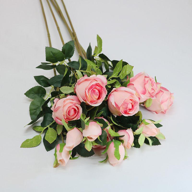 Artificial Rose Plastic Artificial Flower Home Living Room Retro Bouquet Set Bulgarian Rose Flower Arrangement Decoration