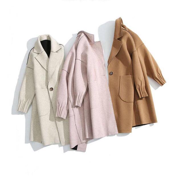 Women Autumn Winter Woollen Coat Long Sleeve Turn-Down Collar Blazer Outwear Jacket Elegant Overcoat