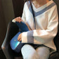 Winter Sweater Female Stripe V-neck Sweater Loose Lazy Wind Sweater College Wind Bottoming Shirt