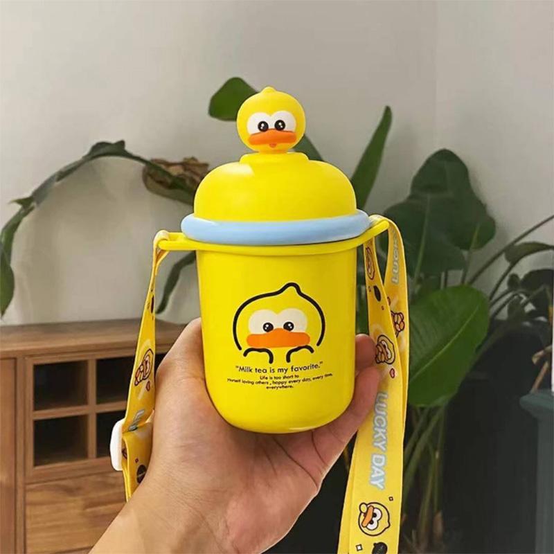 Korean Version of The Super Cute Cartoon Bear 316 Stainless Steel Thermos Cup Cute Girl Ins Strap Student Children's Cup