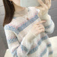 Autumn and Winter Mohair Loose Sweater Casual Jacquard Knitted Bottoming Shirt Thickened Pullover Women's Sweater