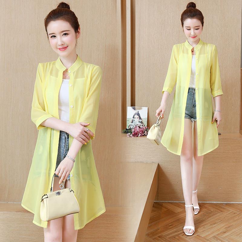 Sun Protection Clothing Women's Mid-length Beach Summer Chiffon Cardigan Shawl Air-conditioning Shirt Thin Coat