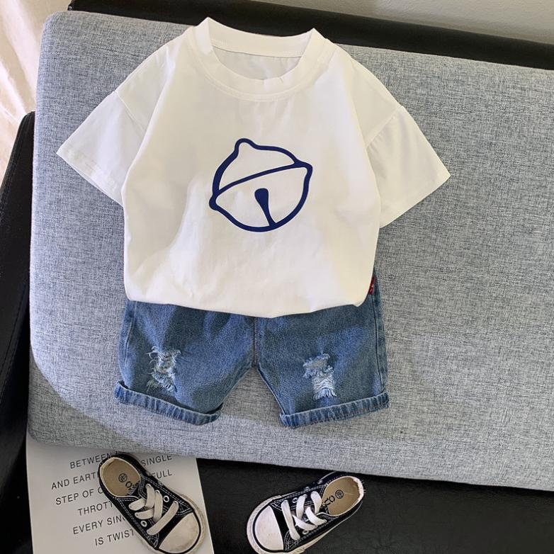 Summer Children's Clothes Summer 1-5 Years Old Children's Boy and Girl Solid Color Printing Short-sleeved Suit