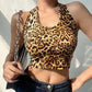 Ladies Short Sexy Crop Top Leopard Print Halter Neck Small Camisole Women's High Waist Open Back Tube Top Trend Steetwear Tank Top Sleeveless Pullover
