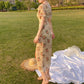 Female Vintage High Waist Super Fairy Holiday Dress Elegant Hollow Out Embroidery Split Party Dress