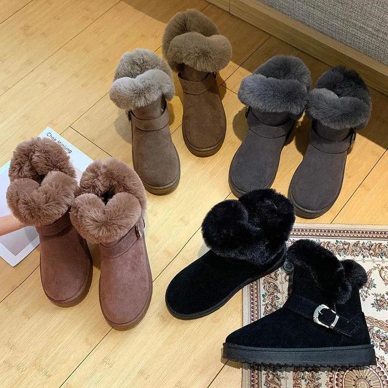 Snow Boots Women's Short Boots with Fur Autumn and Winter Short Tube Plus Velvet Thickened Mid Tube Boots