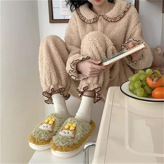 Autumn and Winter Girl Cute Cotton Slippers Warm Flat Shoes Indoor Non-slip Cotton Shoes Soft Shoes