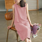 Women's Short Sleeve Dress Summer Loose Large Size Mid Length Round Neck Solid Color Skirt