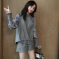 Fashion Suit Female Bee Brooch Long Sleeve Round Neck Fake Two-piece Shorts Two-piece Suit