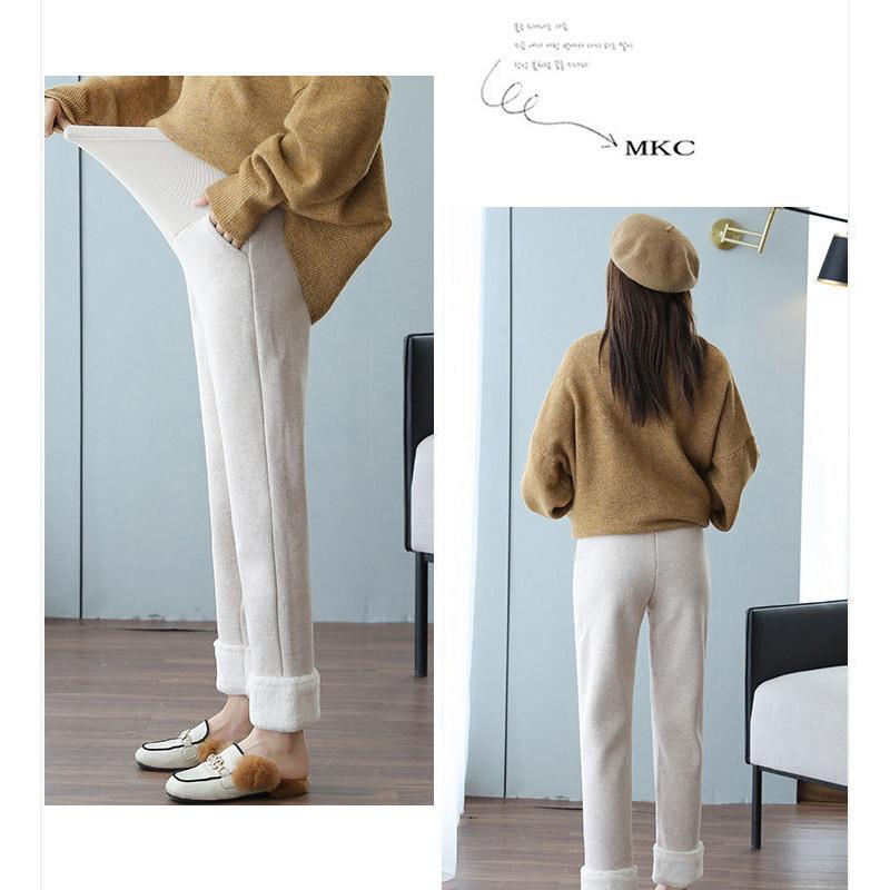 Maternity Clothes Autumn and Winter Models Plus Velvet Thickened Belly Lift Woolen Wide-leg Outer Wear Bottoming Pants