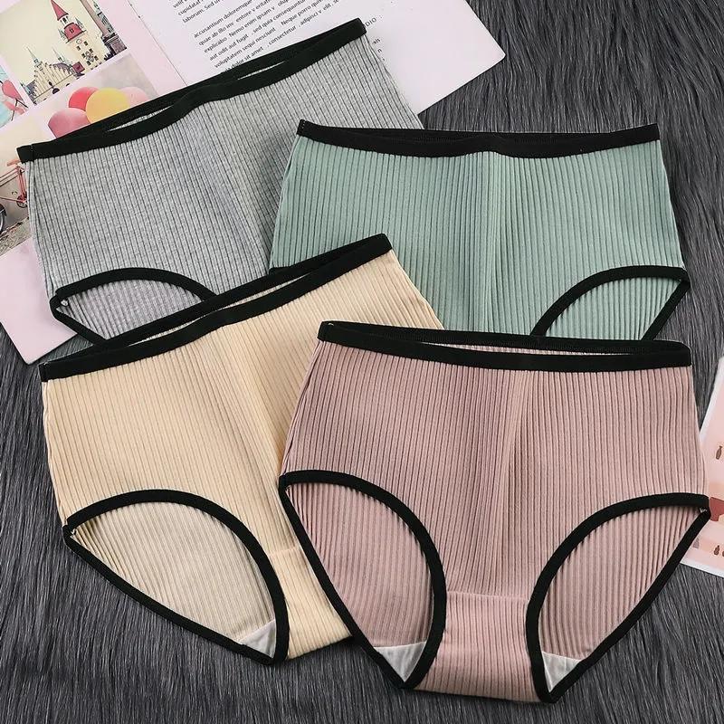 4PCS High-waisted Underwear Women's Cotton Antibacterial Abdomen Large Size Sexy Butt-lifting Seamless Bottoms Girls Japanese Briefs Lingerie