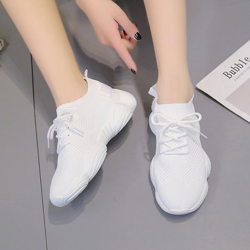 Women's Shoes Casual Sneaker Knitting Fabric Ladies Shoes Mesh Comfort Lace-up Flat Platform Shoes