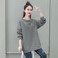 Cotton Round Neck Mid-length Sweater Loose Bf Style Thin Top Spring and Autumn Long Sleeve Jacket