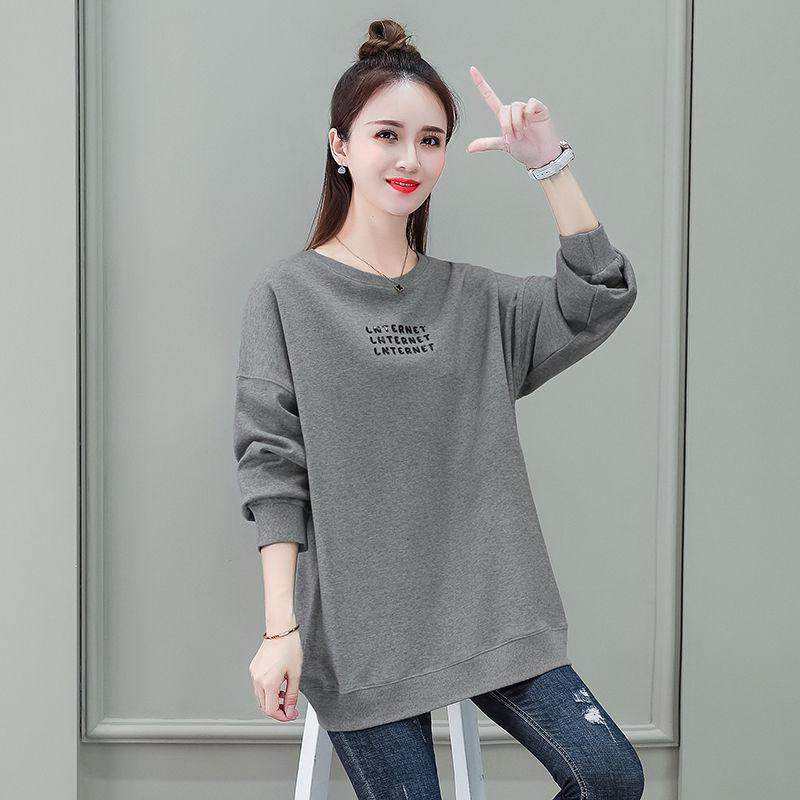 Cotton Round Neck Mid-length Sweater Loose Bf Style Thin Top Spring and Autumn Long Sleeve Jacket