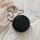 Diamond Lattice Round Bag Metal Chain Pu Leather Messenger Bag Women Outing Trip Large Capacity Crossbody Bags