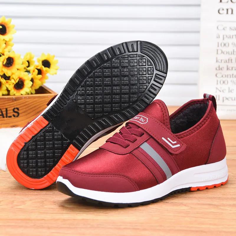 Women's Large Size Walking Sneakers Female Winter Plush Thickened Cotton Shoes Anti Slip Soft Soled Sports Shoes