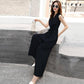 One-piece Wide-leg Pants Women's Summer Leisure V-neck Slim-fitting Jumpsuit Suit Chiffon Fabric Light and Breathable Waist Slimming One-piece Suit