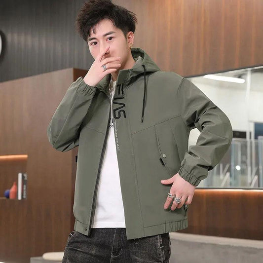 Spring and Autumn Men's Jacket Hooded Coat Colorblock Printing Top Trend Simple Bomber Jacket Zipper Sportwear
